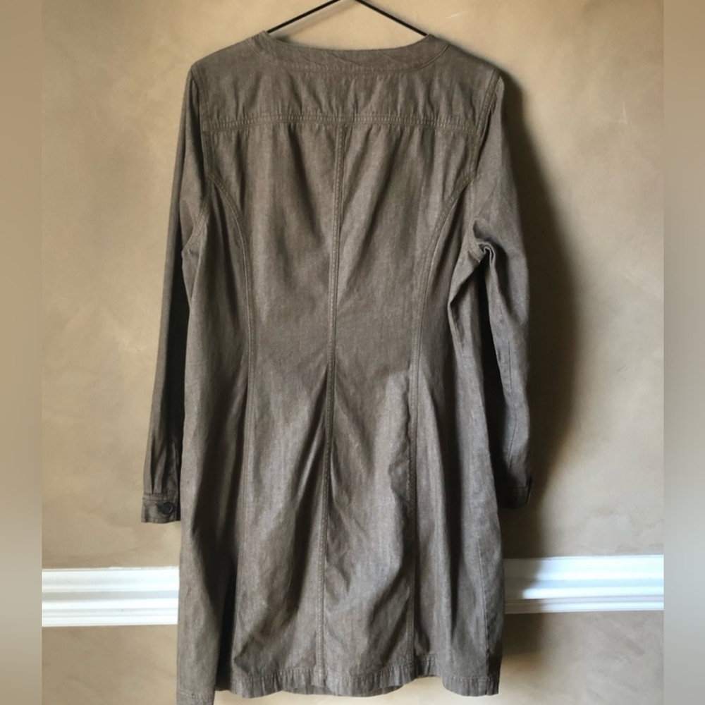 EUC Boden olive/brown long-sleeve denim shift dress w/button front - Picture 2 of 8